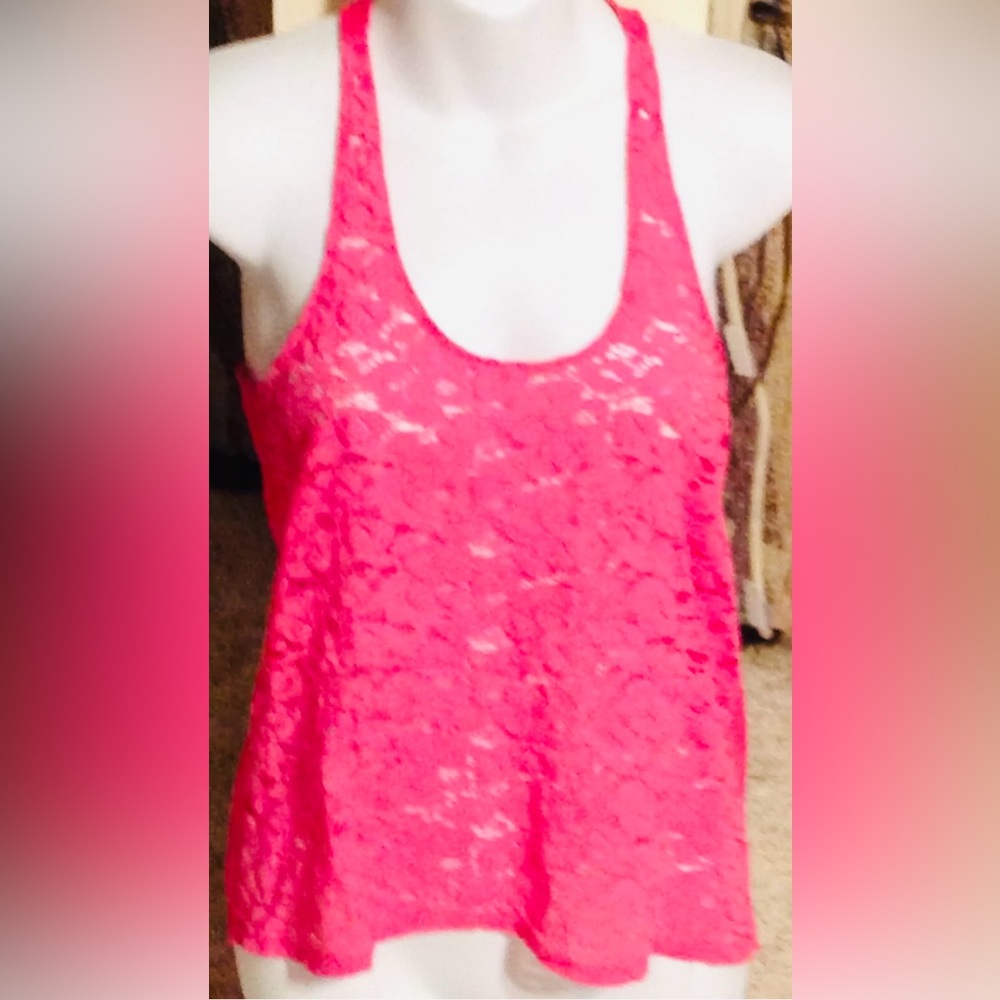 Bongo Womens Size Medium Pink Lace Sleeveless Tank Top
